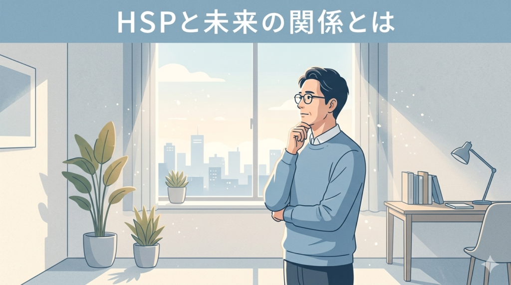 静かな部屋で、40代男性が未来を考えながら、窓の外を見つめる様子