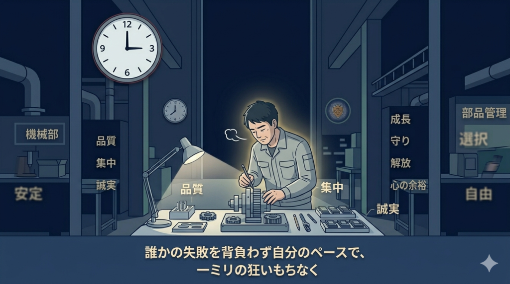 【5. ちゃんと仕事に行けるパパ】
■画像内テキスト
壊れた自分を見せるより
元気に仕事に行ける姿を見せること
■日本語プロンプト
朝、玄関で家族に見送られながら出勤する40代日本人男性のイラスト。
妻と子どもたちが笑顔で手を振っている。男性も穏やかな笑顔。
「ささやかだけど確かな幸せ」「家族への安心材料」の温かい雰囲気。
暖色系のやわらかい朝の光。詩的でやさしいフラットイラスト。横長16:9。
■指示
・「家族への責任と愛情」が静かに伝わる構図
・感傷的すぎず、穏やかな強さを感じる雰囲気で